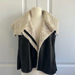 FC Jeans Black Faux Leather and Fur Sherpa Moto Vest Zip